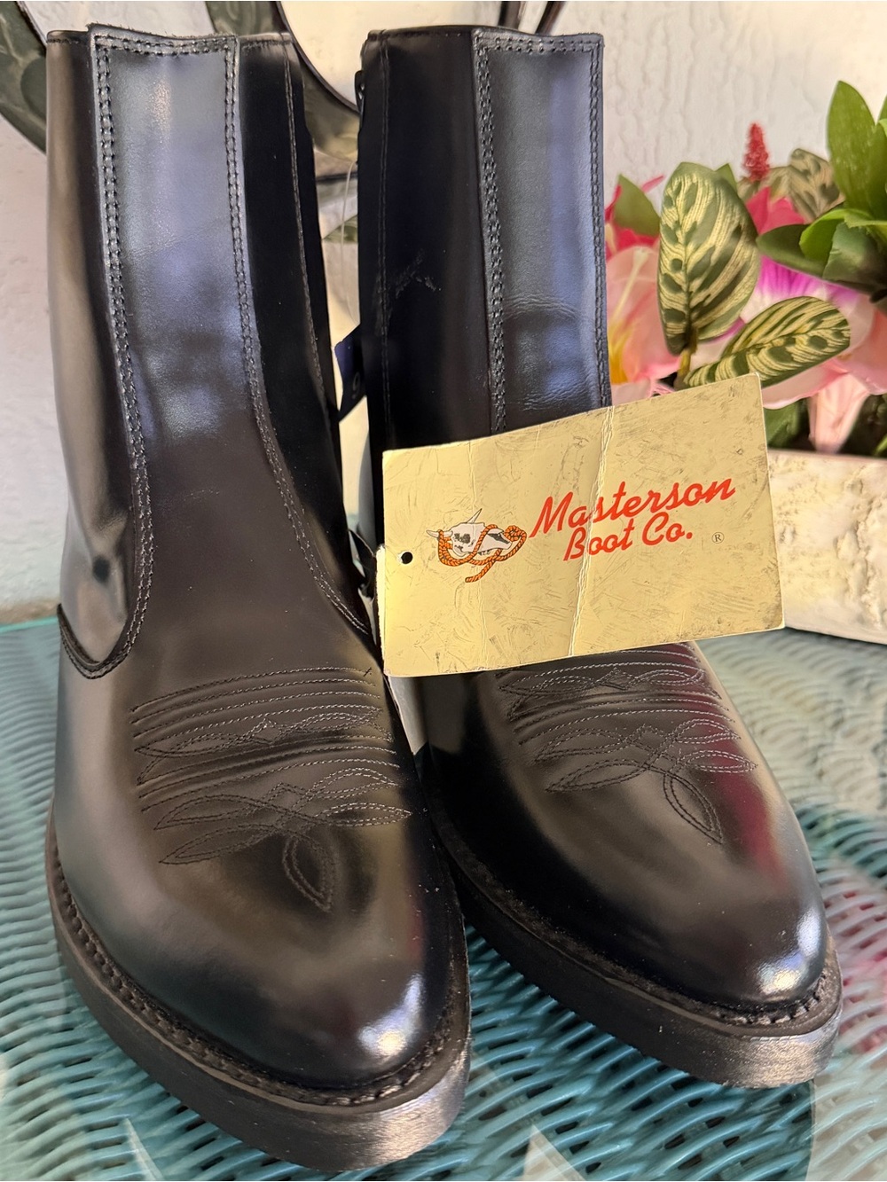 NWT BLACK LEATHER SIDE ZIP WESTERN ANKLE BOOTS-MASTERSON BOOT CO